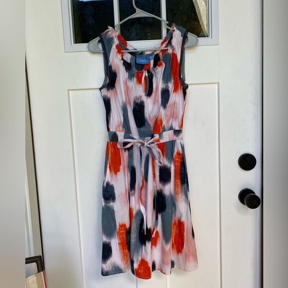 EUC SIMPLY VERA WANG Round Neck, Cinched Waist, Bow-Orange, B & W Sundress MED - Picture 1 of 14
